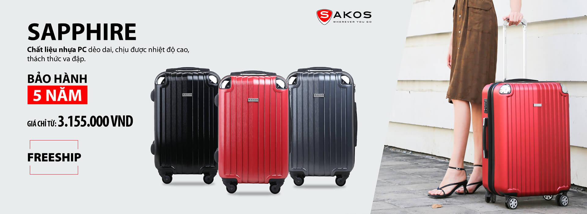 Vali kéo nhựa Sakos Saphire Vali kéo nhựa Sakos Saphire